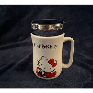 HELLO KITTY CERAMIC COFFEE MUG WITH SILVER SHINY LID